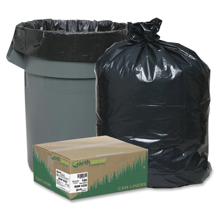 Berry Reclaim Heavy-Duty Recycled Can Liners - Extra Large Size - 56 gal Capacity - 47" Length x 43" Width x 2 mil (51 Micron) Thickness - Black - Plastic - Can - Recycled - 100 / Carton. Picture 2