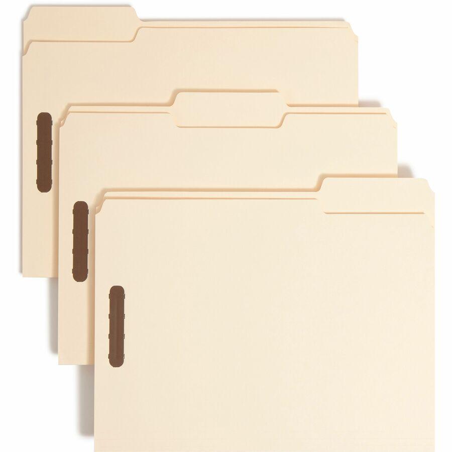 Smead 1/3 Tab Cut Letter Recycled Fastener Folder - 8 1/2" x 11" - 2 x 2K Fastener(s) - Top Tab Location - Assorted Position Tab Position - Manila - 10% Paper Recycled - 50 / Box. Picture 9