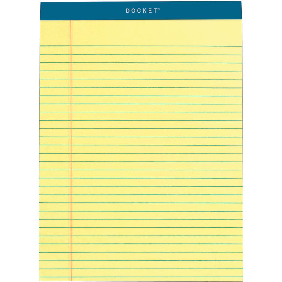 TOPS Docket Legal Rule Writing Pads - 50 Sheets - Double Stitched - 16 lb Basis Weight - 8 1/2" x 11 3/4" Sheet Size - 11.75" Height x 8.5" Width - Canary Paper - Rigid, Heavyweight, Bleed Resistant, . Picture 2