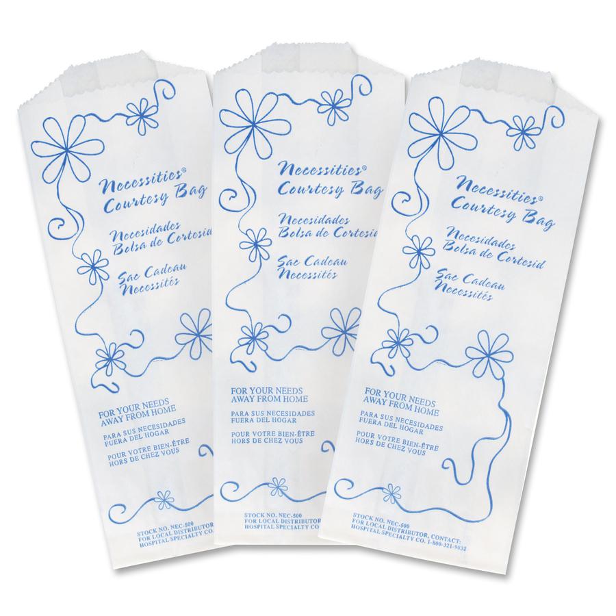 Necessities Necessities Courtesy Bags - 3" Width x 7.75" Length x 1.50" Depth - White - Paper - 500/Carton - Disposal, Home, Restroom, Sanitary. Picture 2