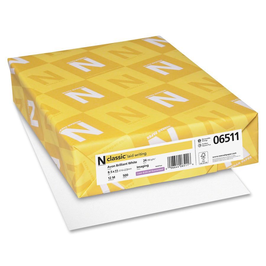 Classic Laid Writing Paper - White - 98 Brightness - Letter - 8 1/2" x 11" - 24 lb Basis Weight - Laid - 1 / Ream - Watermarked, Acid-free, Archival-safe - Avon Brilliant. Picture 2