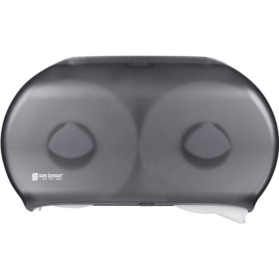 San Jamar Jumbo Bath Tissue Dispenser - Roll Dispenser - 2 x Roll - 9" Roll Diameter - 12" Height x 19" Width x 5.3" Depth - Plastic - Pearl Black - Impact Resistant, Break Resistant, Compact, Lockabl. Picture 2