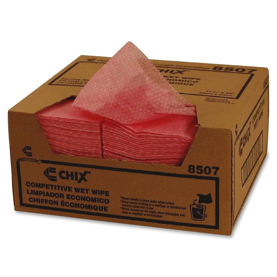 Chicopee 8507 Competitive Wet Wipes - 24" Length x 13.50" Width - Recommended For: Spill Remover - Reusable, Absorbent, Lightweight, Pre-moistened - Pink - 200 / Carton. Picture 2