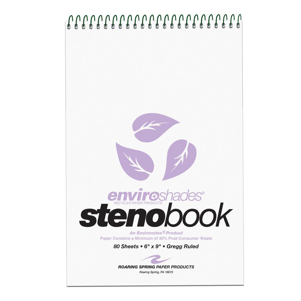 Roaring Spring Enviroshades Recycled Spiral Steno Memo Book - 80 Sheets - 160 Pages - Printed - Spiral Bound - Both Side Ruling Surface - Gregg Ruled Red Margin - 15 lb Basis Weight - 56 g/m² Gra. Picture 2