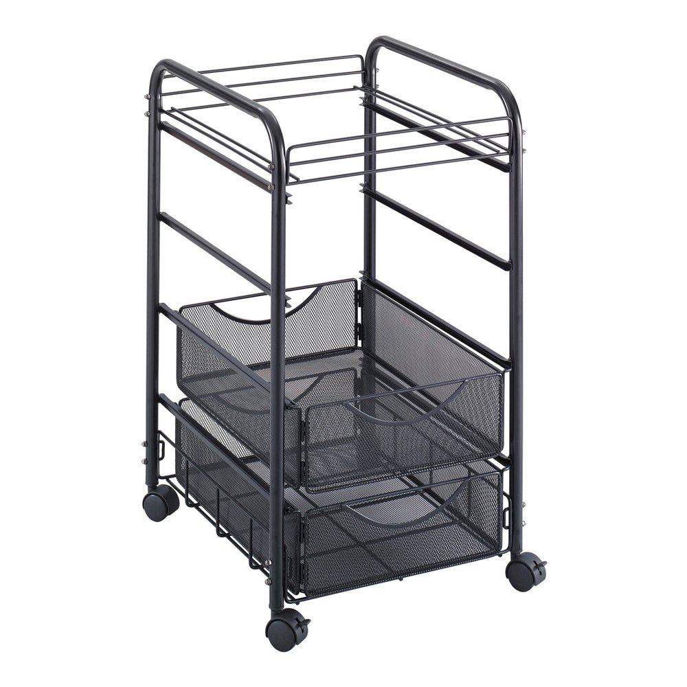Safco Onyx Mesh Open File with Drawers - 2 Drawer - 75 lb Load Capacity - 4 Casters - 1.50" Caster Size - Steel - 15.75" Width x 17" Depth x 27" Height - Black Steel Frame - Black - 1 Each. Picture 3