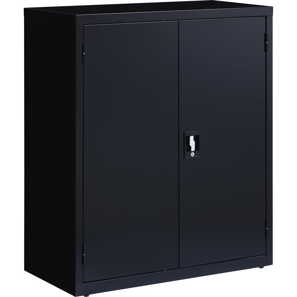 Lorell Fortress Series Storage Cabinet - 36" Width x 18" Depth x 42" Height - 3 x Shelf(ves) - Recessed Locking Handle, Hinged Door, Durable - Black - Powder Coated - Steel - Recycled. Picture 3