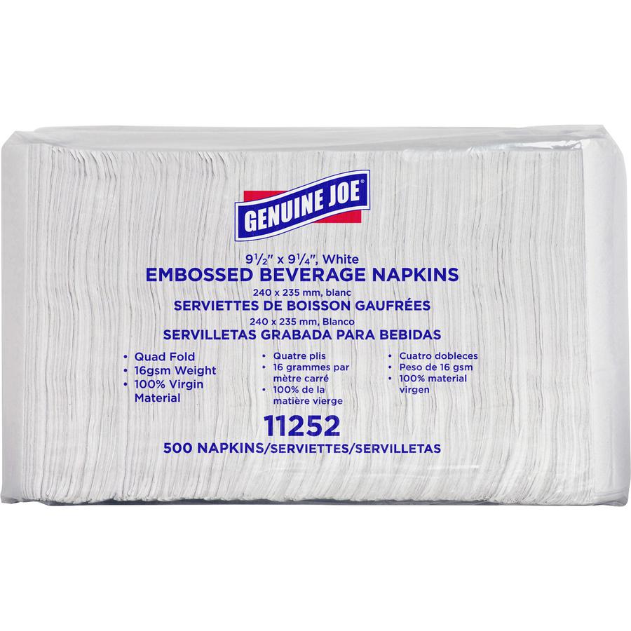 Genuine Joe Quad-fold Square Beverage Napkins - 1 Ply - 1/4 Fold - 9.50" Width x 9.50" Length - White - 500/Pack - 8 / Carton. Picture 10