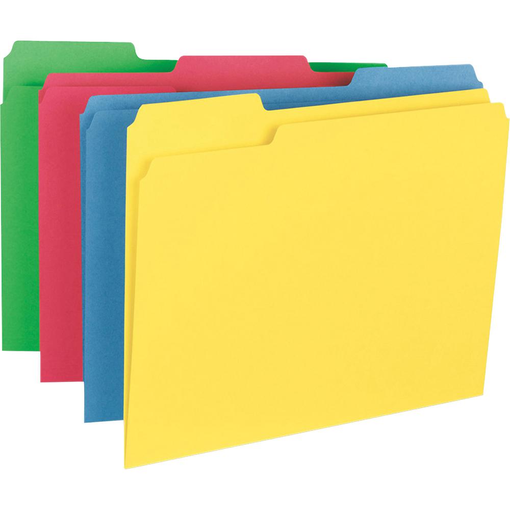 Business Source 1/3 Tab Cut Letter Recycled Top Tab File Folder - 8 1/2" x 11" - Top Tab Location - Assorted Position Tab Position - Assorted - 10% Recycled - 50 / Box. Picture 3