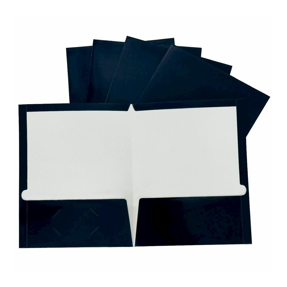Business Source Letter Pocket Folder - 8 1/2" x 11" - 100 Sheets Capacity - 2 Internal Pocket - Card Paper - Navy - Durable, Laminated, Die-cut - 1 Box. Picture 5