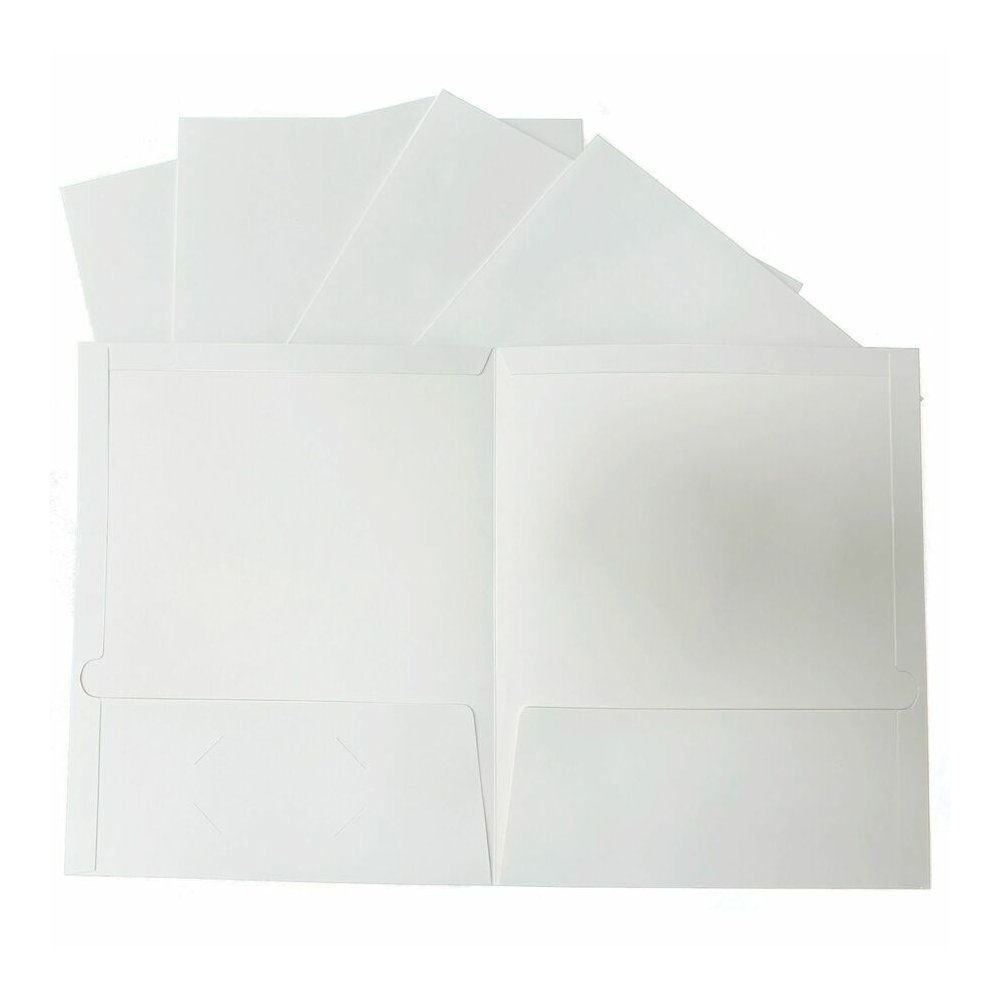 Business Source Letter Pocket Folder - 8 1/2" x 11" - 100 Sheets Capacity - 2 Internal Pocket - White - Laminated, Durable, Die-cut - 1 Box. Picture 7