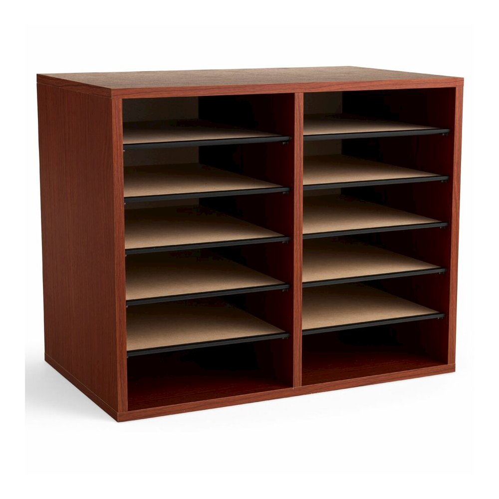 Safco Adjustable 12-Slot Wood Literature Organizer - 12 Compartment(s) - Desktop - Adjustable - Laminate - Cherry - Hardboard, Fiberboard - 1 Each. Picture 7