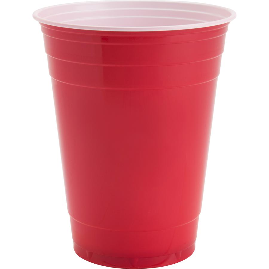 Genuine Joe 16 oz Party Cups - 16 fl oz - Red - Plastic - Party, Cold Drink - 50 / Pack. Picture 6