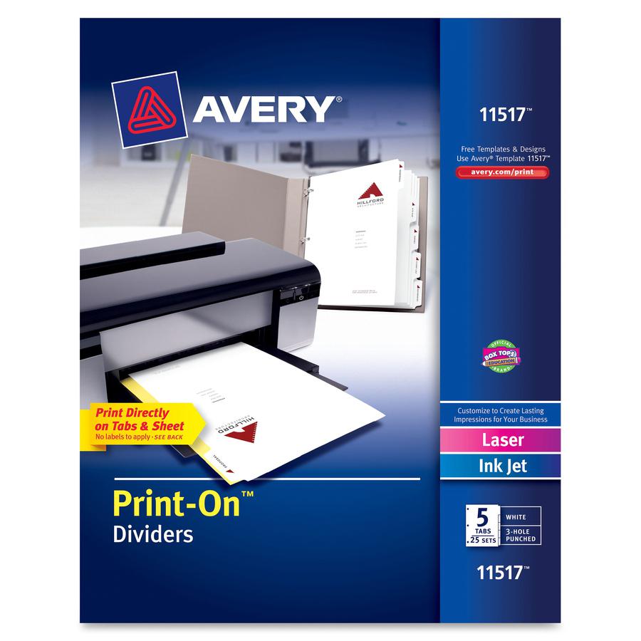 Avery&reg; Customizable Print-On Dividers - 125 x Divider(s) - Print-on Tab(s) - 5 - 5 Tab(s)/Set - 8.5" Divider Width x 11" Divider Length - 3 Hole Punched - White Paper Divider - White Paper Tab(s) . Picture 5