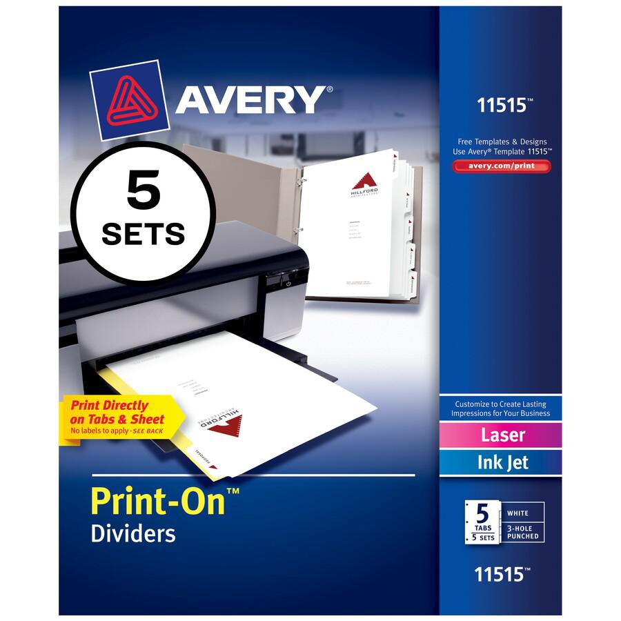 Avery&reg; Customizable Print-On Dividers - 25 x Divider(s) - Print-on Tab(s) - 5 - 5 Tab(s)/Set - 8.5" Divider Width x 11" Divider Length - 3 Hole Punched - White Paper Divider - White Paper Tab(s) -. Picture 4