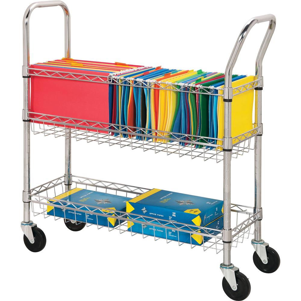Lorell Mobile Wire Mail Cart - 99.21 lb Capacity - 4 Casters - 4" Caster Size - Steel - x 34.3" Width x 12.5" Depth x 40" Height - Chrome - 1 Each. Picture 2