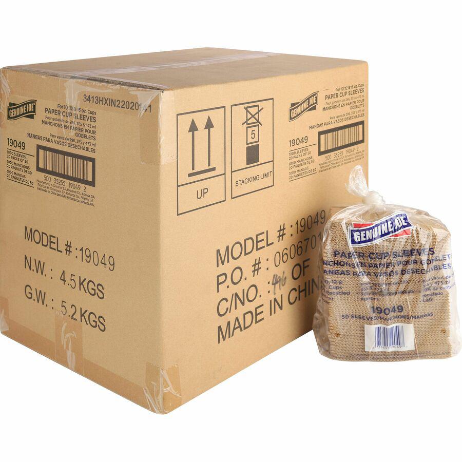 Genuine Joe Protective Corrugated Cup Sleeves - 20 / Carton - Brown. Picture 14