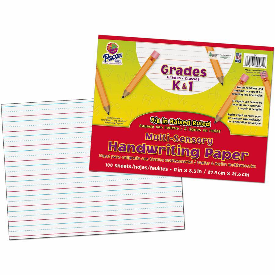 Pacon Grades K - 1 Multi - sensory Handwriting Tablet - Letter - 11" x 8.5" - Wide Rule - 100 Sheets/Pack - White. Picture 5