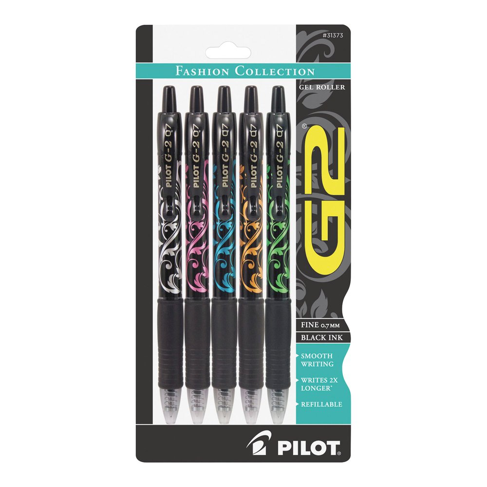 G2 G2 Fashion Collection Gel Roller Pens - Refillable - Retractable - Black Ink - Gel-based - Silver, Pink, Blue, Orange, Green Barrel - 5 / Pack. Picture 2
