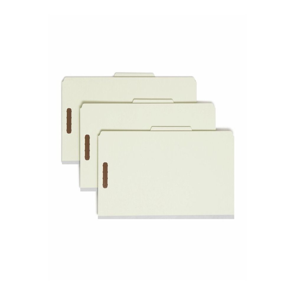 Smead 2/5 Tab Cut Legal Recycled Classification Folder - 8 1/2" x 14" - 3" Expansion - 2 x 2K Fastener - Top Tab Location - Right of Center Tab Position - 3 Divider - 25 pt. - Pressboard - Gray, Green. Picture 6