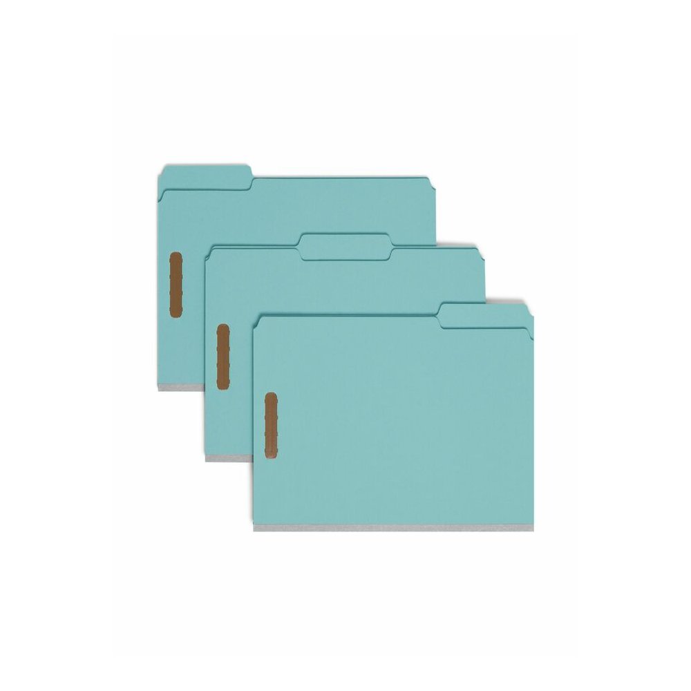 Smead 1/3 Tab Cut Letter Recycled Fastener Folder - 8 1/2" x 11" - 2" Expansion - 2 x 2K Fastener - Assorted Tab Position - 1 Plys - Pressboard - Blue - Eco-friendly, Heavy Duty, Dye-free - 100% Recyc. Picture 6