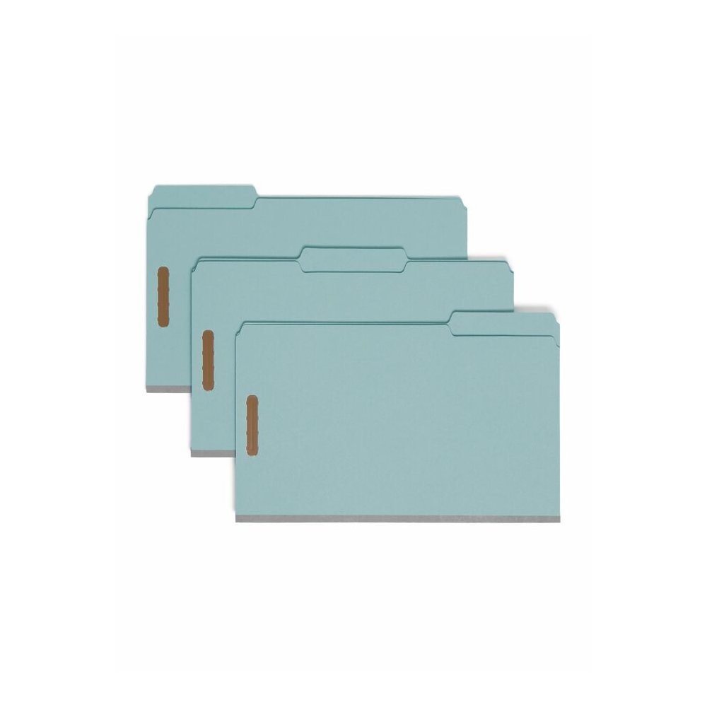 Smead 1/3 Tab Cut Legal Recycled Fastener Folder - 9 1/2" x 14 5/8" - 2" Expansion - 2 x 2K Fastener - Folder - Assorted Tab Position - 1 Plys - Pressboard - Blue - Eco-friendly, Heavy Duty, Dye-free . Picture 4