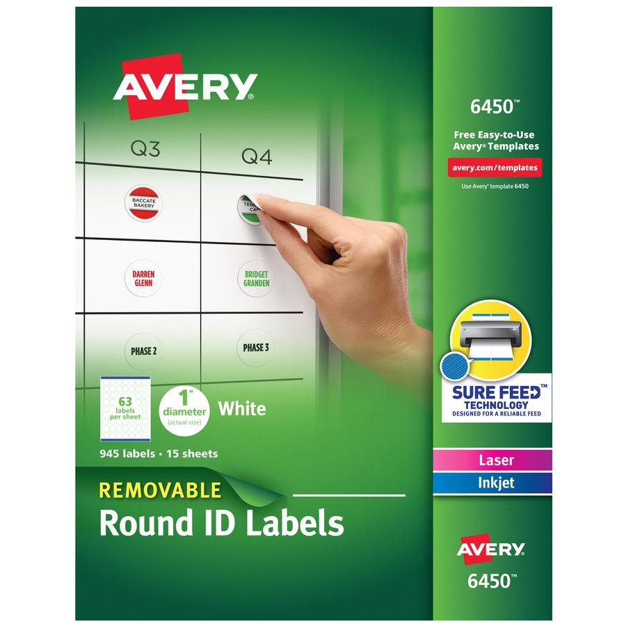 Avery&reg; Multiuse Removable Labels - - Width1" Diameter - Removable Adhesive - Round - Laser, Inkjet - White - Paper - 63 / Sheet - 15 Total Sheets - 945 Total Label(s) - 945 / Pack. Picture 3