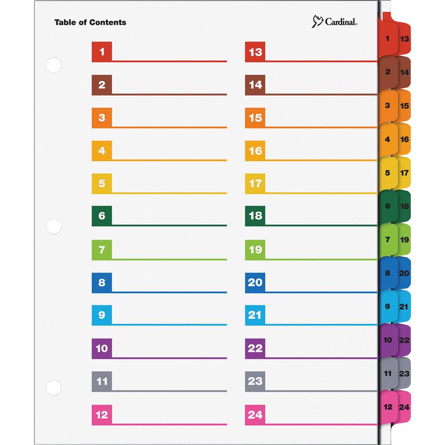Cardinal OneStep Printable Dividers - 24 Print-on Tab(s) - 8.5" Divider Width x 11" Divider Length - Letter - 3 Hole Punched - Multicolor Divider - Multicolor Tab(s) - Reinforced Edges, Reinforced Tab. Picture 3