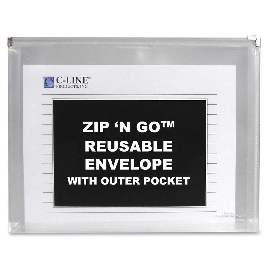C-Line Zip 'N Go Reusable Poly Envelope with Outer Pocket - Zipper Closure, Clear, 3/PK, 48117. Picture 4
