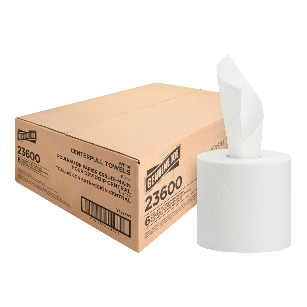 Genuine Joe Centerpull Paper Towels - 2 Ply - 8.13" Width x 7.56" Length - 600 Sheets/Roll - 3 1/16" Core - White - Fiber - 6 / Carton. Picture 7
