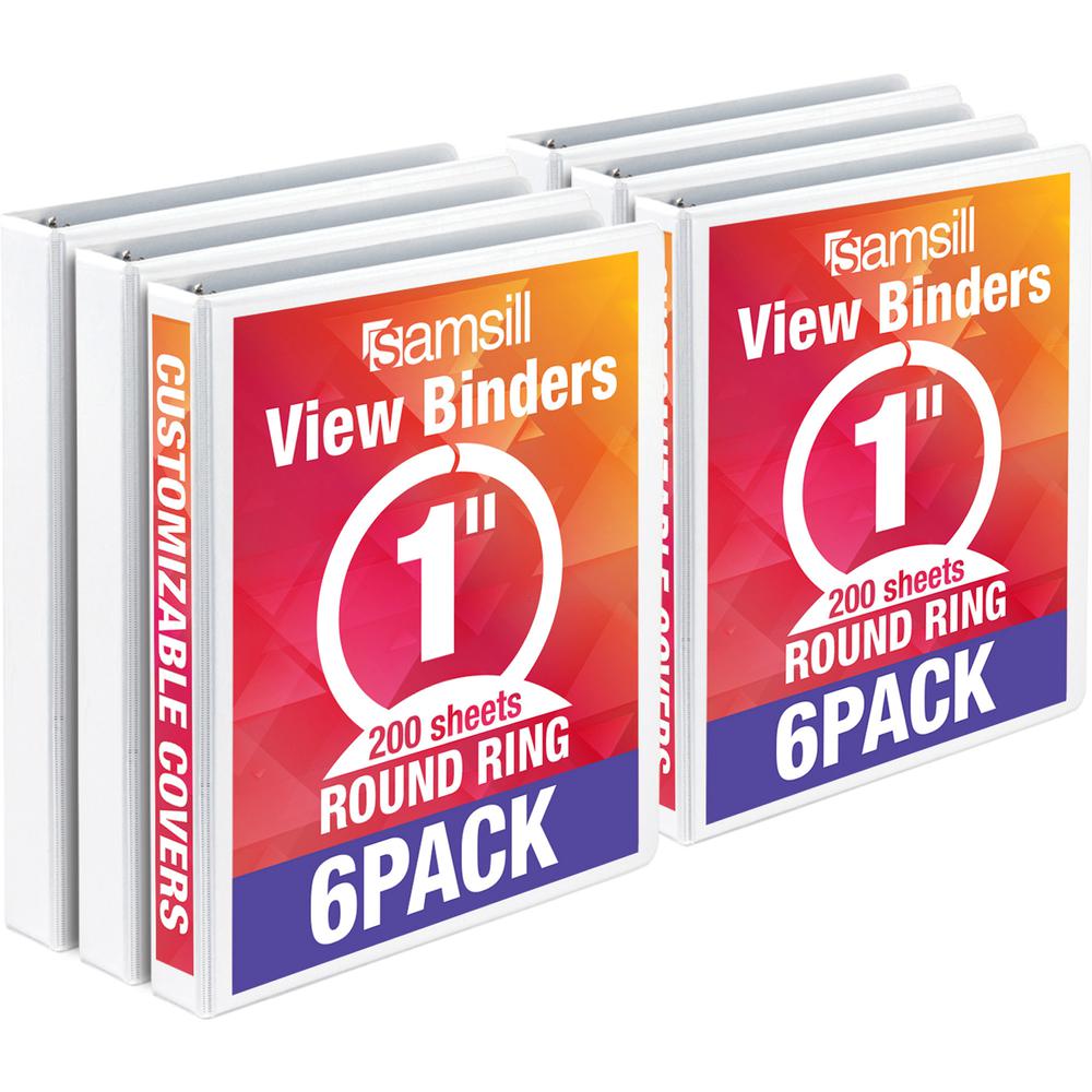 Samsill Economy View Binder - 1" Binder Capacity - 200 Sheet Capacity - 3 Ring - Fastener: Round Ring - Polypropylene, Chipboard, Plastic - White - 4.02 lb - Recycled - Customizable Spine/Cover, Clear. Picture 2