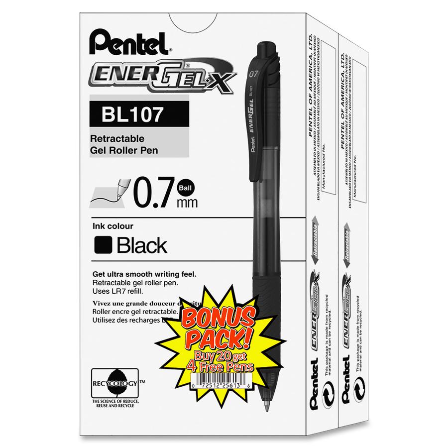 EnerGel EnerGel-X Retractable Gel Pens - Medium Pen Point - 0.7 mm Pen Point Size - Refillable - Retractable - Black Gel-based Ink - Black Barrel - Metal Tip - 24 / Pack. Picture 3