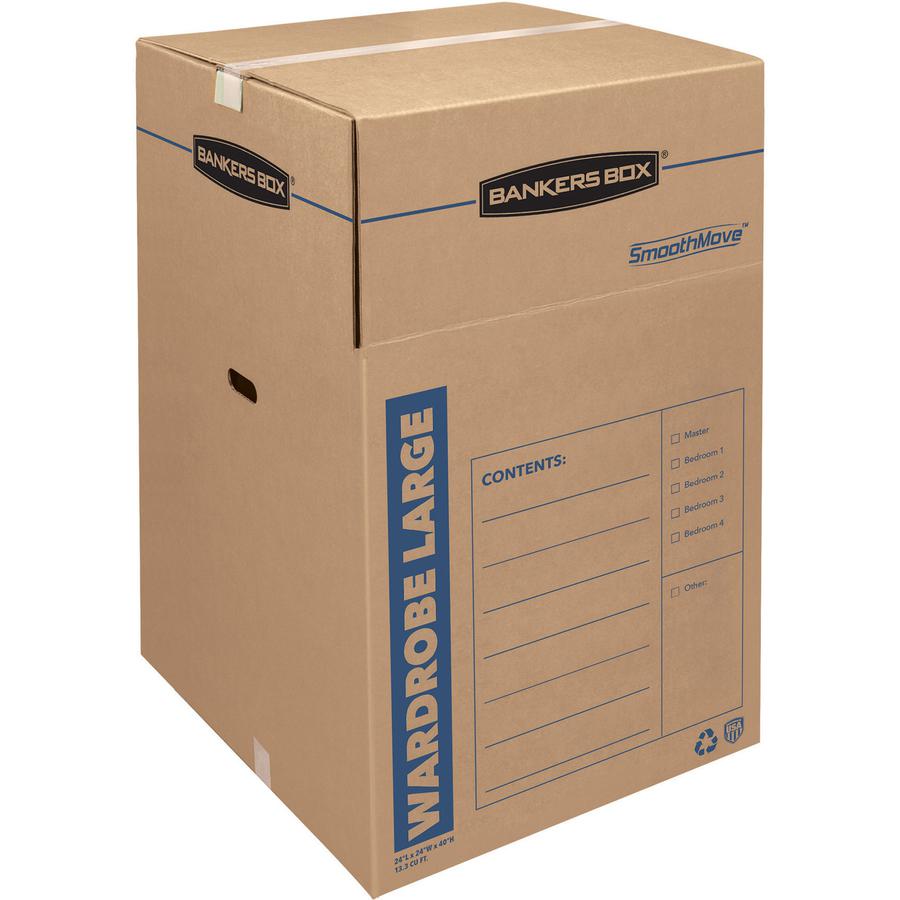 Fellowes SmoothMove Wardrobe Box, Large - Internal Dimensions: 24" Width x 24" Depth x 40" Height - External Dimensions: 24.4" Width x 24.4" Depth x 40.3" Height - Kraft, Green - For Apparel - Recycle. Picture 4