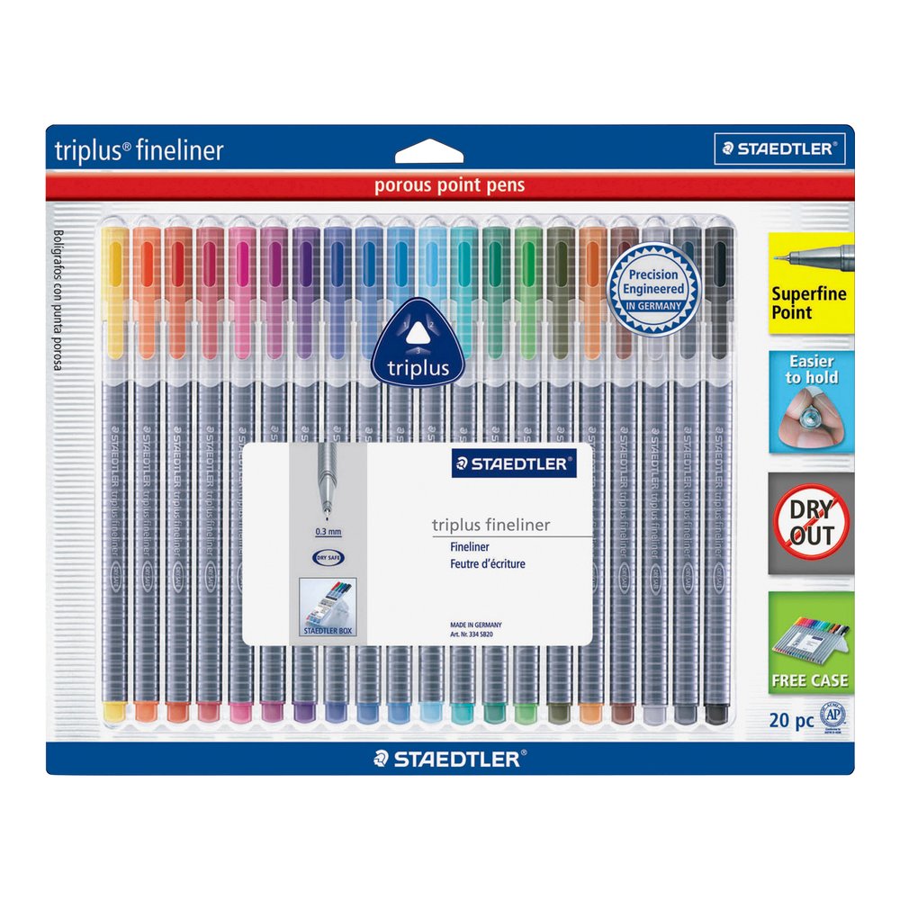 Staedtler Triplus Fineliner Pens - Washable - Assorted Ink - Water Based - Polypropylene Barrel - Metal Tip - 20 / Pack. Picture 3