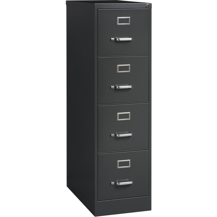 Lorell Fortress Series 26-1/2" Commercial-Grade Vertical File Cabinet - 15" Width x 26.5" Depth x 52" Height - 4 x Drawer(s) for File - Letter - Vertical - Drawer Extension, Security Lock, Label Holde. Picture 9