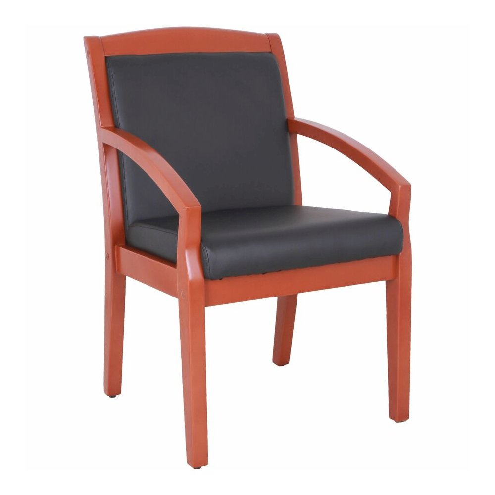 Lorell Sloping Arms Wood Frame Guest Chair - Black Seat Color - Bonded Leather Seat Material - Black Back Color - Bonded Leather Back Material - Cherry Frame Color - Wood Frame Material - Four-legged . Picture 7