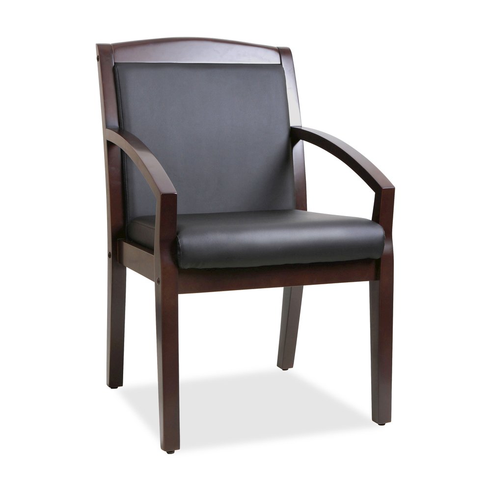 Lorell Sloping Arms Wood Frame Guest Chair - Black Seat Color - Bonded Leather Seat Material - Black Back Color - Bonded Leather Back Material - Espresso Frame Color - Wood Frame Material - Four-legge. Picture 7