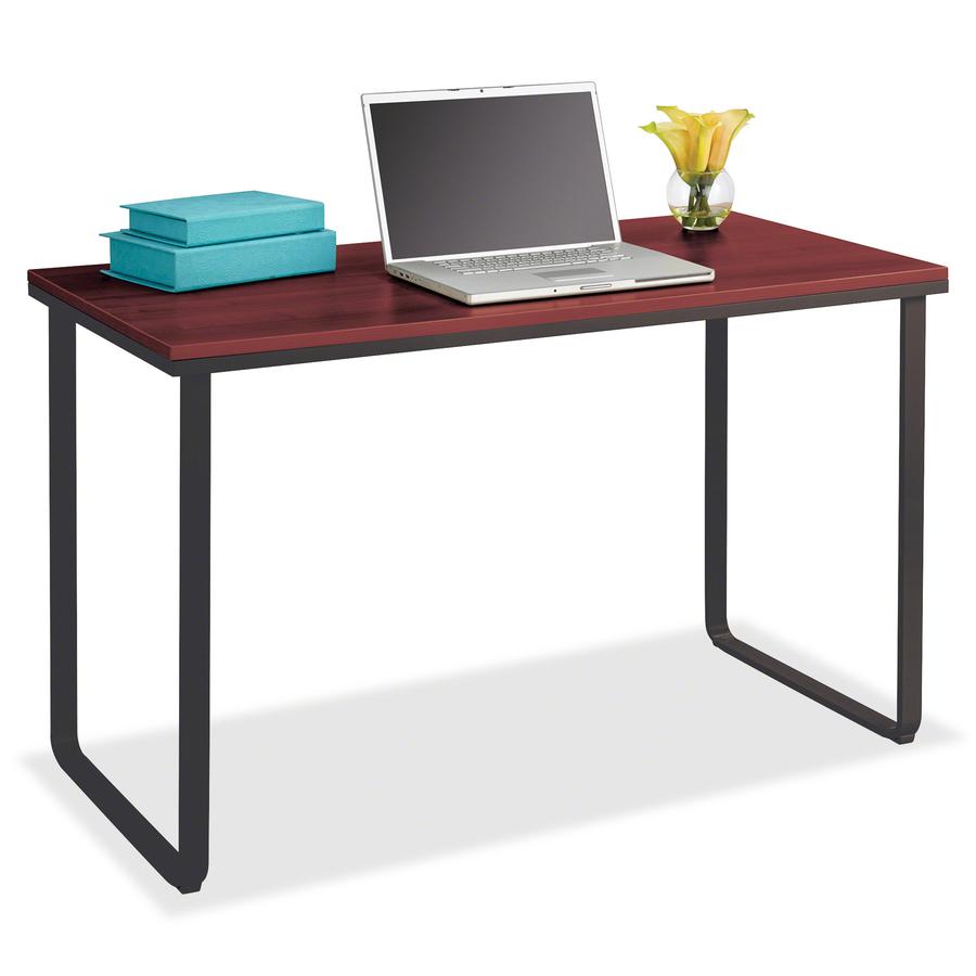 Safco Steel Workstation - Rectangle Top - U-shaped Base - 2 Legs - 150 lb Capacity - 47.25" Table Top Width x 24" Table Top Depth x 0.75" Table Top Thickness - Assembly Required - Cherry, Black - Wood. Picture 2