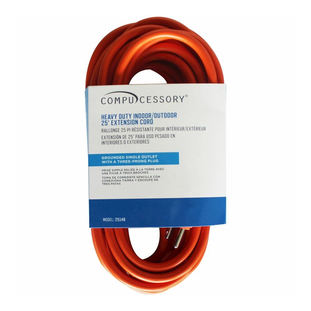 Compucessory Heavy-duty Indoor/Outdoor Extension Cord - 16 Gauge - 125 V AC / 13 A - Orange - 25 ft Cord Length - 1 Each. Picture 4