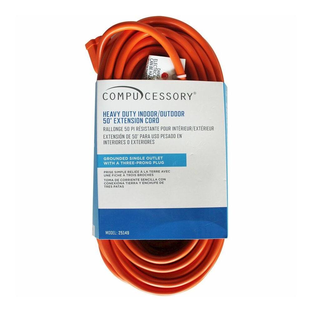 Compucessory Heavy-duty Indoor/Outdoor Extension Cord - 16 Gauge - 125 V AC / 13 A - Orange - 50 ft Cord Length - 1 Each. Picture 4