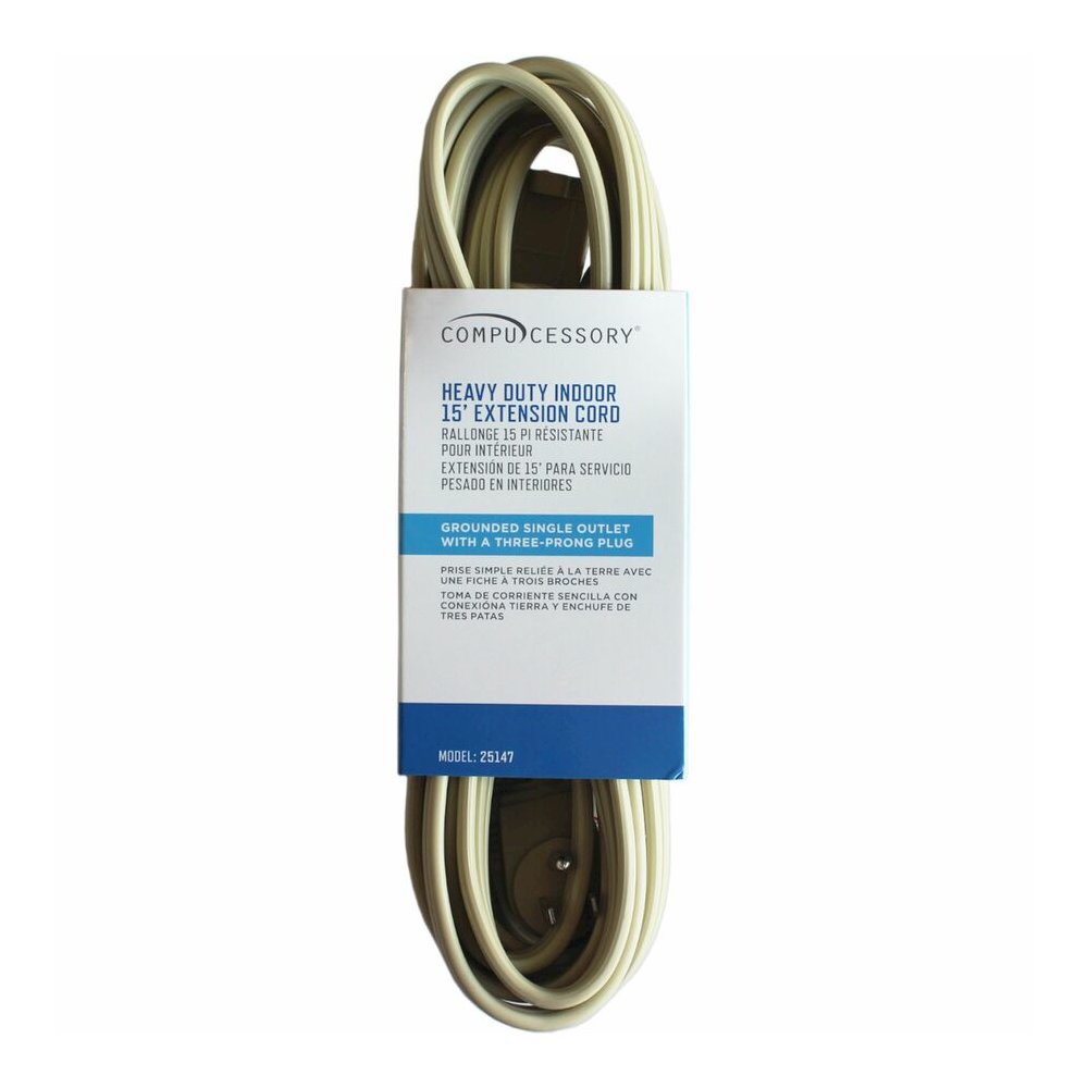 Compucessory Heavy Duty Indoor Extension Cord - 14 Gauge - 125 V AC / 15 A - Beige - 15 ft Cord Length - 1 Each. Picture 3