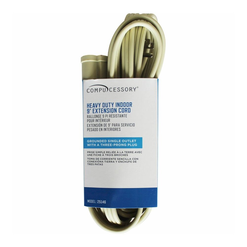 Compucessory Heavy Duty Indoor Extension Cord - 14 Gauge - 125 V AC / 15 A - Beige - 9 ft Cord Length - 1 Each. Picture 3