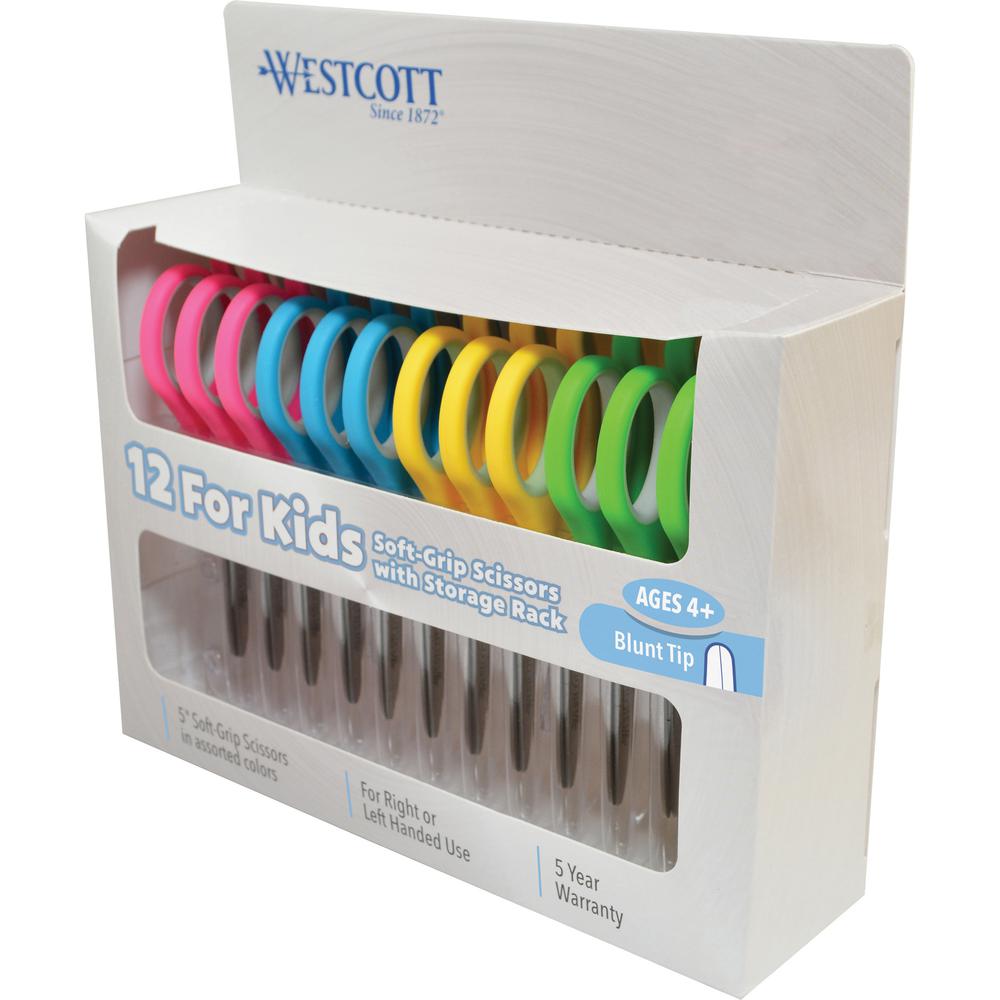 Westcott Teachers 5" Kids Soft Handle Blunt Scissors - 5" Overall Length - Straight-left/right - Stainless Steel - Blunted Tip - Assorted - 12 / Pack. Picture 3