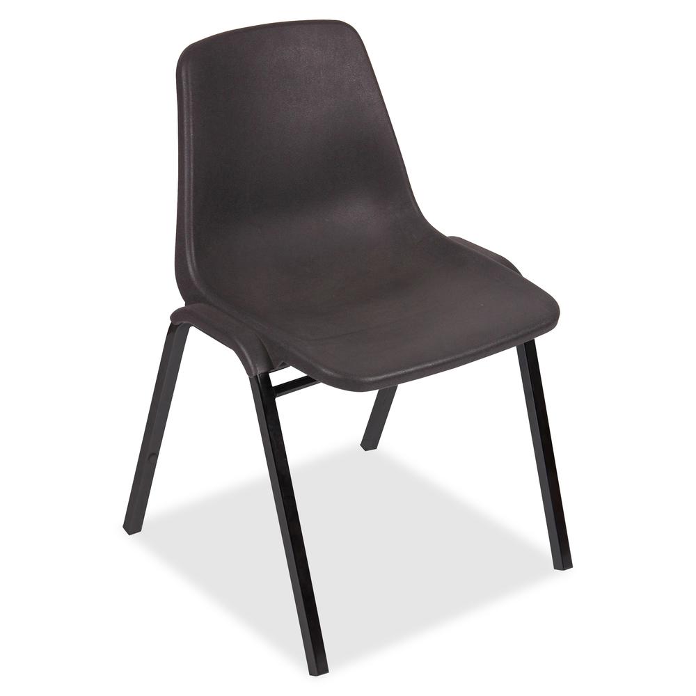 Lorell Molded Stacking Chairs - Black Polypropylene Seat - Black Polypropylene Back - Black, Powder Coated Metal Frame - Arched Base - 4 / Carton. Picture 3