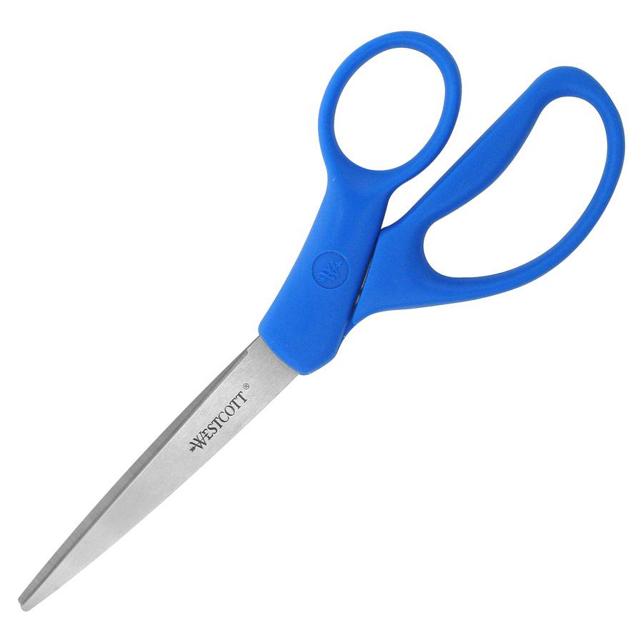 Westcott 8" All Purpose Preferred Straight Scissors - 3.50" Cutting Length - 8" Overall Length - Straight-left/right - Stainless Steel - Pointed Tip - Blue - 1 / Pack. Picture 2