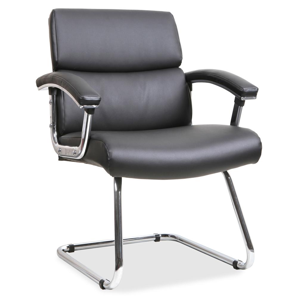 Lorell Padded Arm Guest Chair - Black Bonded Leather Seat - Black Back - Sled Base - Black - Leather - 1 Each. Picture 2