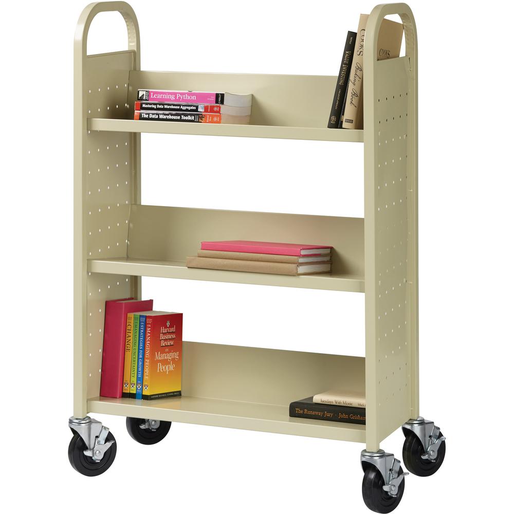 Lorell Single-sided Book Cart - 3 Shelf - 200 lb Load Capacity - 5" Caster Size - Steel - 39" Width x 14" Depth x 46" Height - Putty - 1 Each. Picture 7
