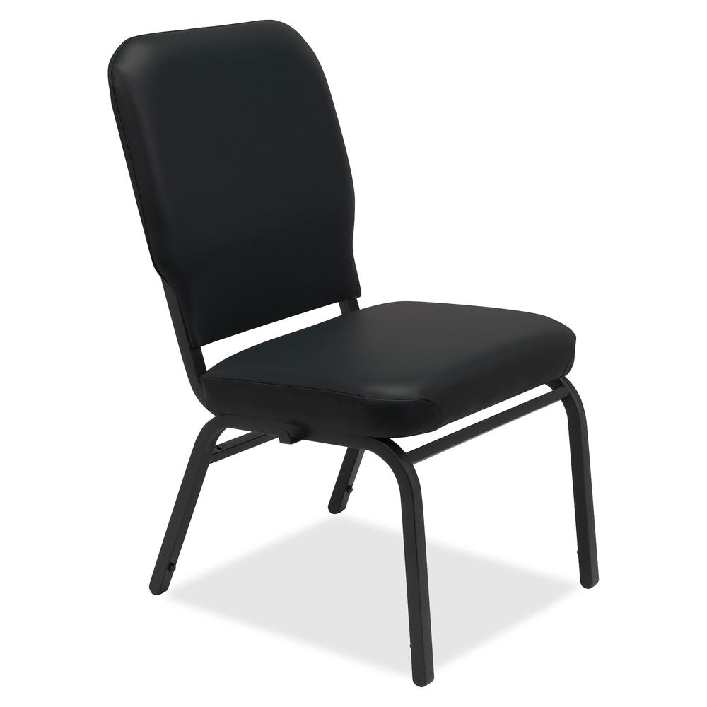 Lorell Oversize Stack Chairs with No Arms - Black Seat Color - Vinyl Seat Material - Black Back Color - Vinyl Back Material - Steel Frame Material - Four-legged Base - 2 / Carton. Picture 2