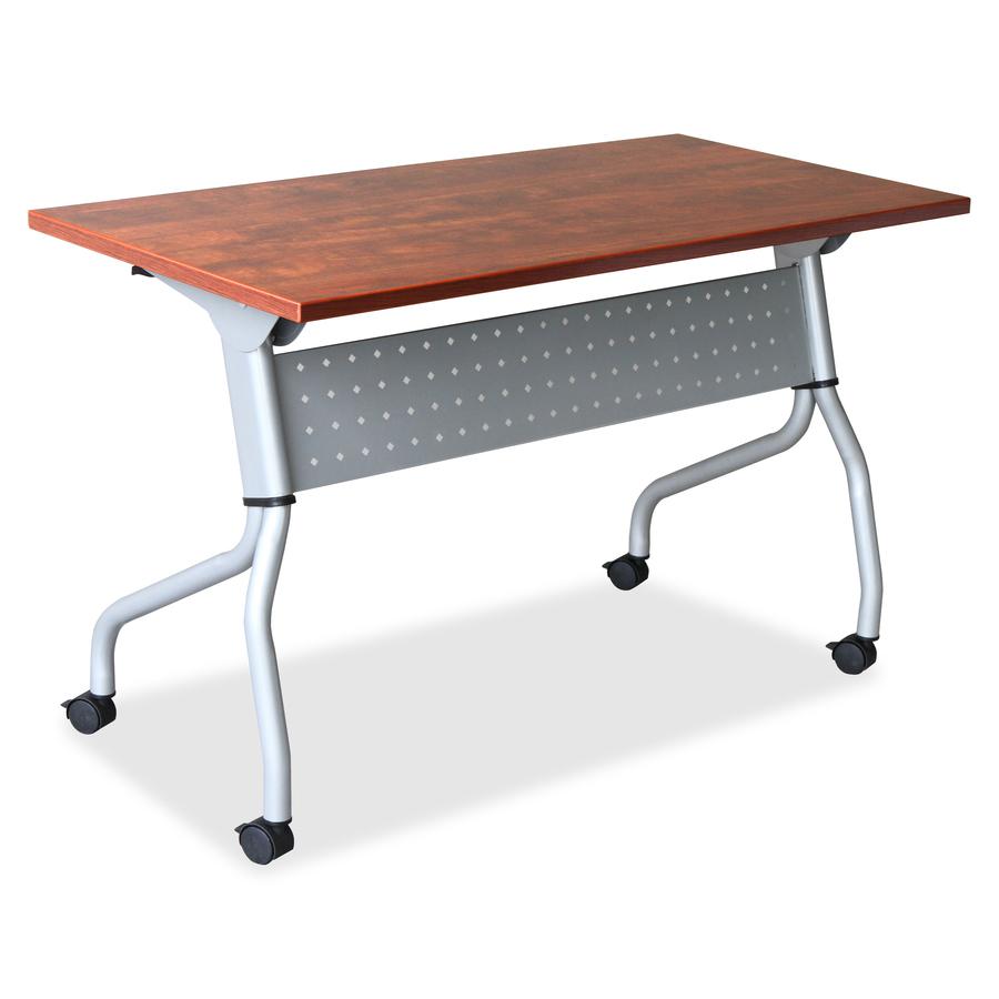 Lorell Flip Top Training Table - Rectangle Top - Four Leg Base - 4 Legs - 23.60" Table Top Width x 60" Table Top Depth - 29.50" Height x 59" Width x 23.63" Depth - Training - Cherry - Nylon - Melamine. Picture 13