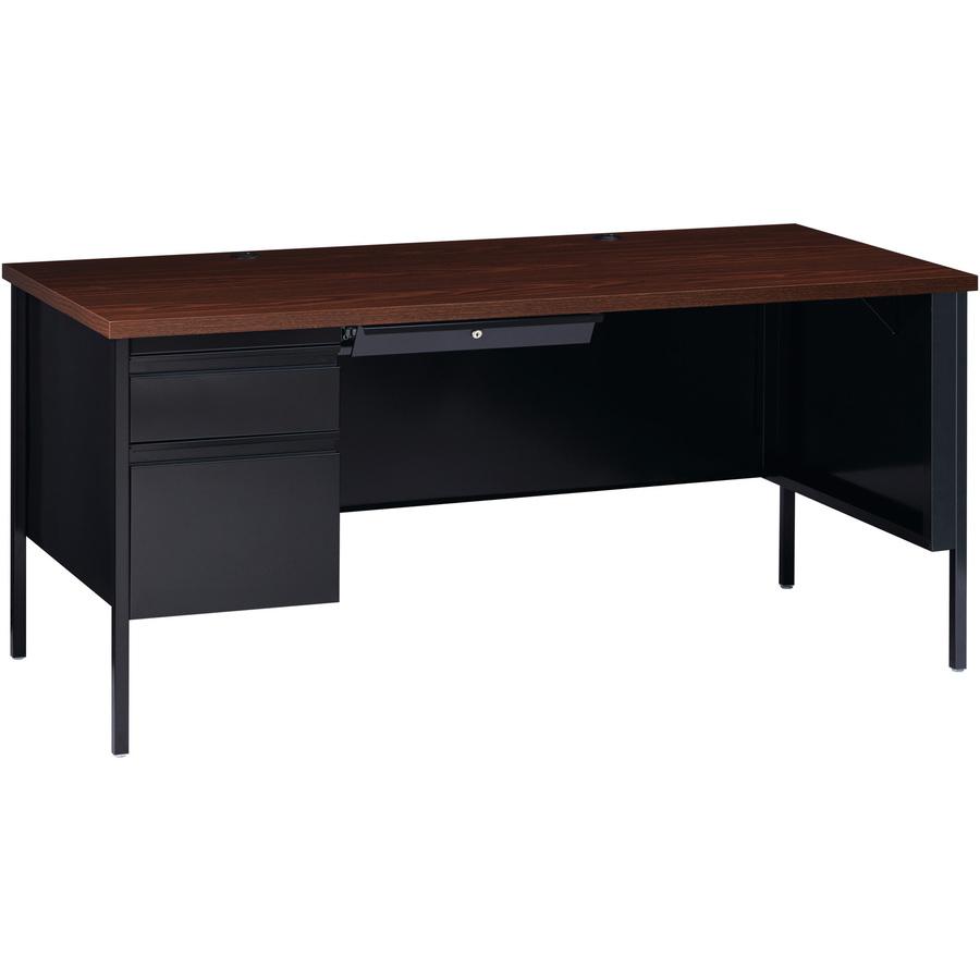 Lorell Fortress Series Left-Pedestal Desk - Rectangle Top - 66" Table Top Width x 30" Table Top Depth x 1.12" Table Top Thickness - 29.50" Height - Office, File - Assembly Required - Black Walnut, Lam. Picture 9