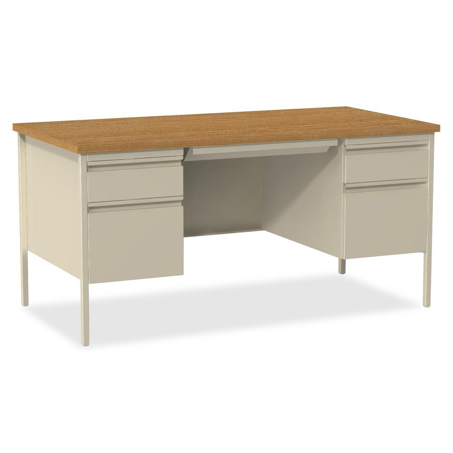 Lorell Fortress Series Double-Pedestal Desk - Rectangle Top - 60" Table Top Width x 30" Table Top Depth x 1.12" Table Top Thickness - 29.50" Height - Office, File - Assembly Required - Oak, Oak Lamina. Picture 11